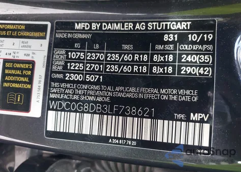 2020 Mercedes-Benz Glc из США, поврежденный, VIN WDC0G8DB3LF738621